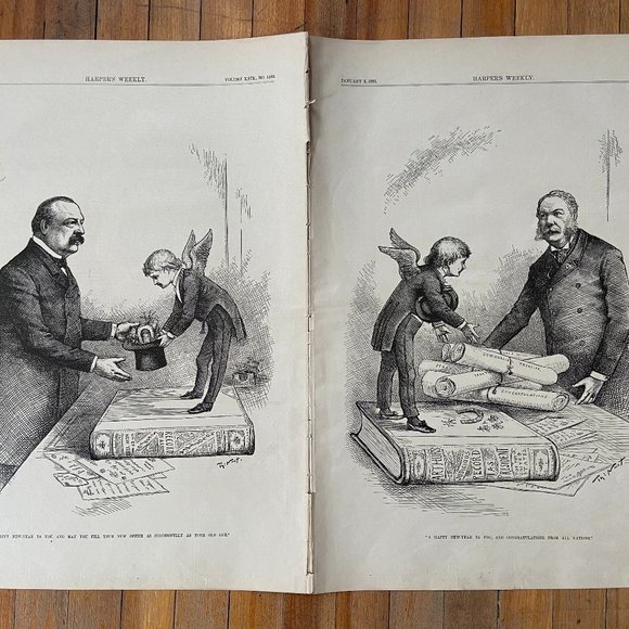 Harpers Weekly, Thomas Nast, Woodcut Engraving, Political Cartoon - Picture 1 of 5
